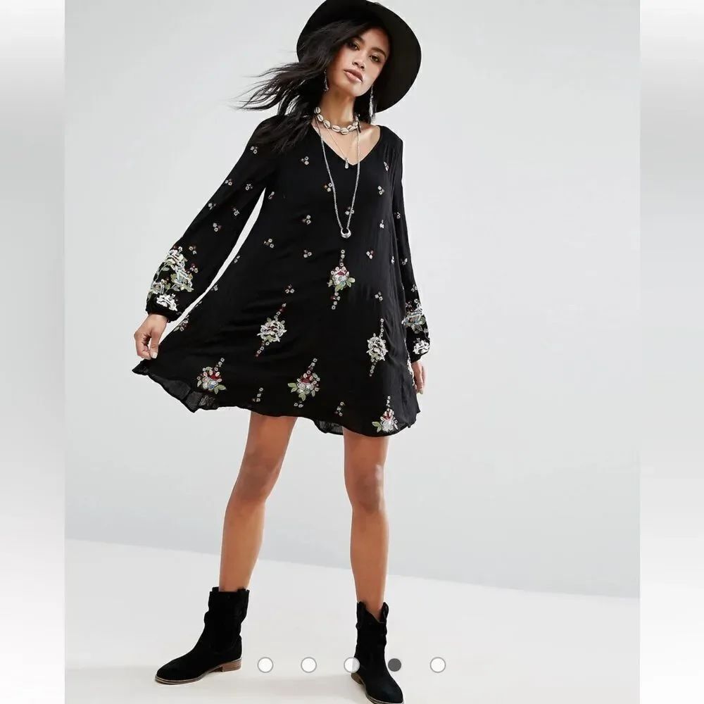 Free People Embroidered Mini Smock Dress
